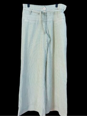 Elevenses Anthropologie Wide Leg Pants Striped Green High Rise Sz 10